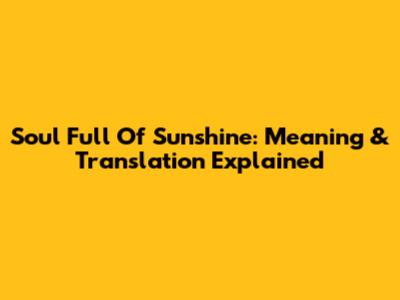 Soul Full Of Sunshine: Meaning & Translation Explained